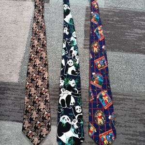 Set of Three Novelty Ties with Panda and Cartoon Designs